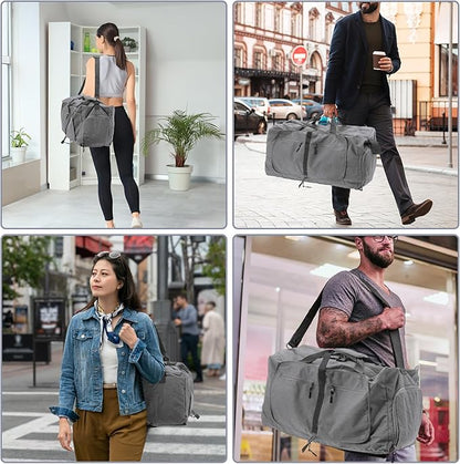 Duffle Bag for Travel, Women's Travel Duffel Bag, with Fixed Luggage Strap, Travel Duffle Bags, Shoe Compartment and Wet Pocket Design, Gray