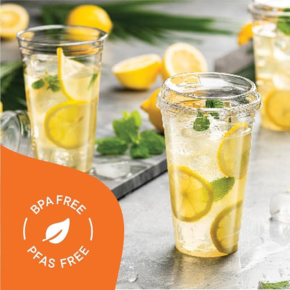 24 oz Clear Plastic Cups with Strawless Sip-Lids PET Crystal Clear Disposable