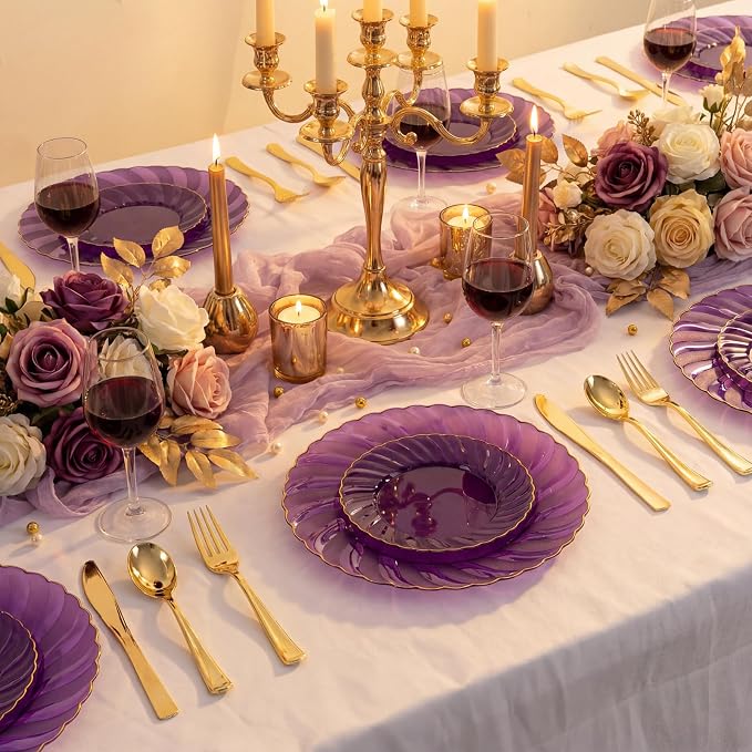 YOUBET 125PCS Clear Purple Plastic Plates
