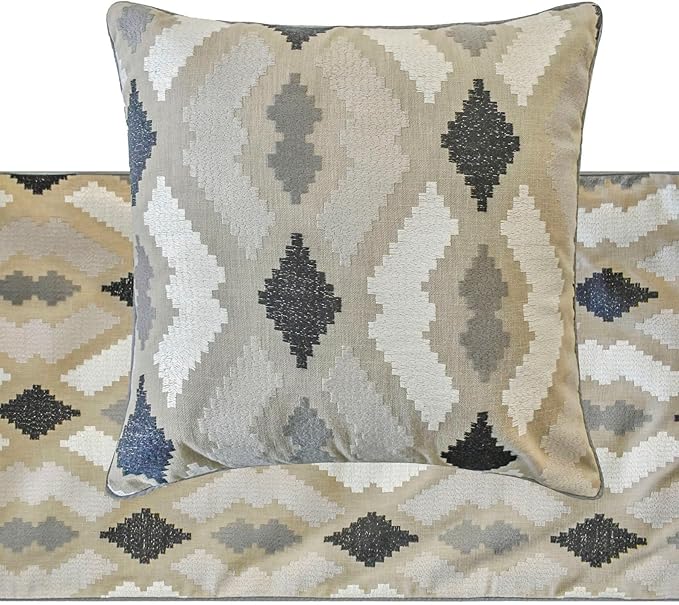 The HomeCentric King/Queen/Twin Beige Decorative Bed Runner Full 68"x18" Bed Runner Without Pillow Cover, Embroidery,Aztec Bed Scarf on Linen Fabric - Thread Tale