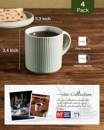 famiware Coffee Mug Set for 4, Star 12 oz Catering Mugs Cup Set