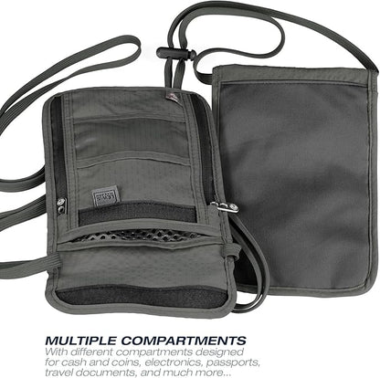 Lewis N. Clark Stash Neck Travel Wallet, RFID Blocking Passport Holder, Protect Personal Information, Charcoal