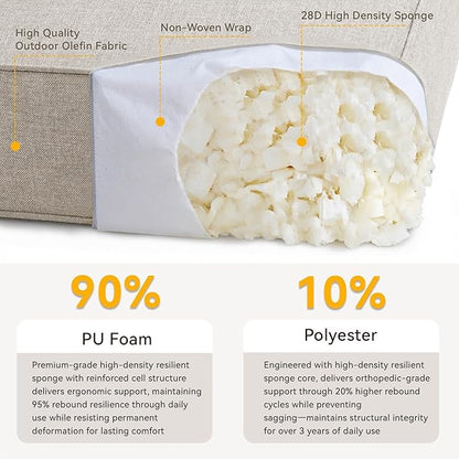 Patio Cushions for Outdoor Furniture - 22" x 25" x 4" UV Resistant Thick Foam Cushions Water Resistant Replacement Cushion for Outdoor Patio Furniture Chair/Sofa/Couch | Beige | 2-Pack |