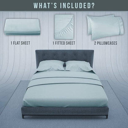 King Size Sheets Set Cooling - Luxury Hotel Sheets - Soft Bed Sheet with Elastic Corner Straps - Deep Pockets Microfiber Bedsheet - Bedding Sheet & Pillowcases - 4 PC (King, Light Blue)