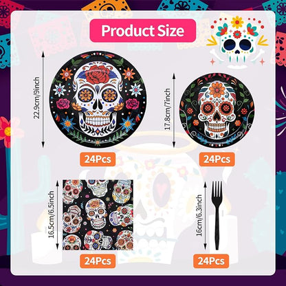 96 Pieces Day of the Dead Tableware Set