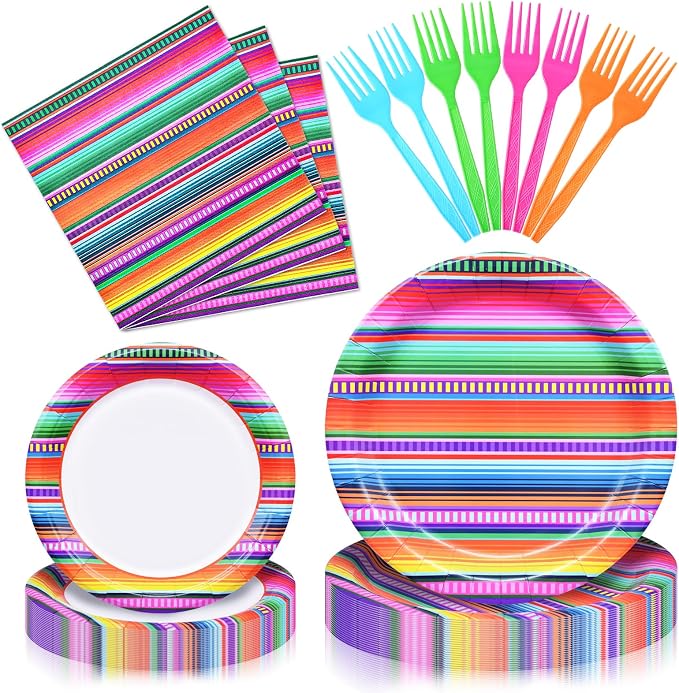 96 Pieces Mexican Fiesta Party Tableware Set