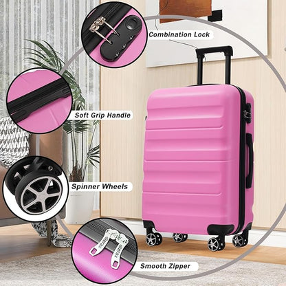 Merax Luggage Set 6 Piece, Hardshell ABS Suitcases with 8 Silent Spinner Wheels, Durable and Lightweight Travel Luggage for Family Trips, Pink