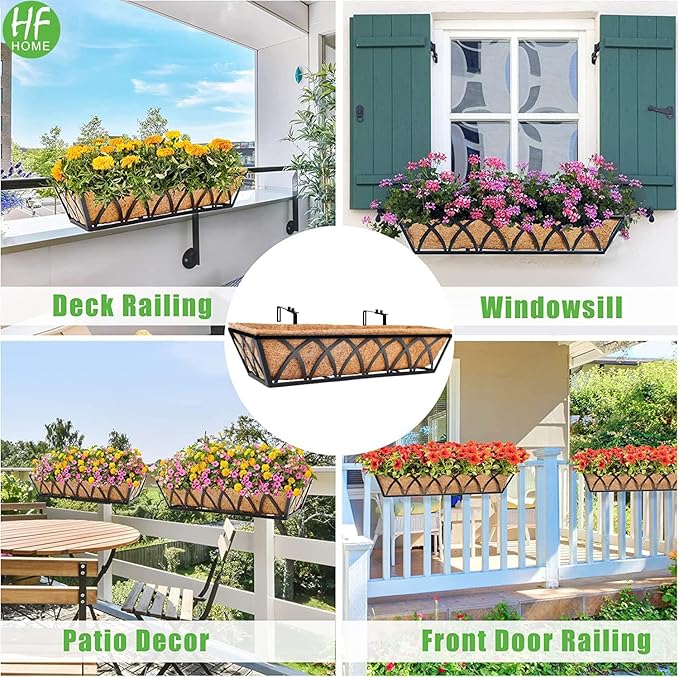 HFHOME 24 inch Window Deck Rail Planter Including Coco Liner