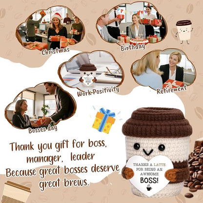 Positive Crochet Coffee Cup Boss Lady Gift, Appreciation Gift