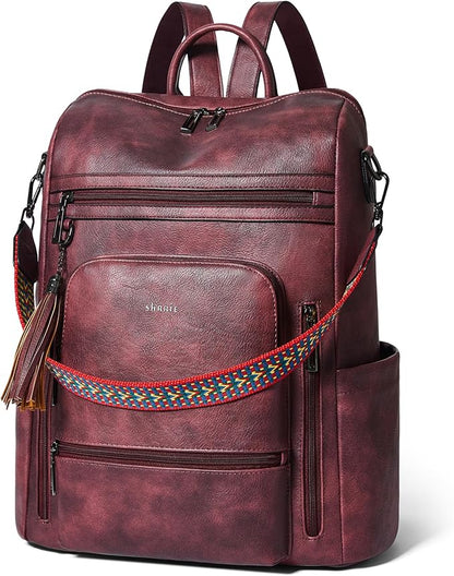 Shrrie Vegan Leather Laptop Backpack for Women 15.6 inch Work Backpack Fashion Travel Backpack Purse for Business College