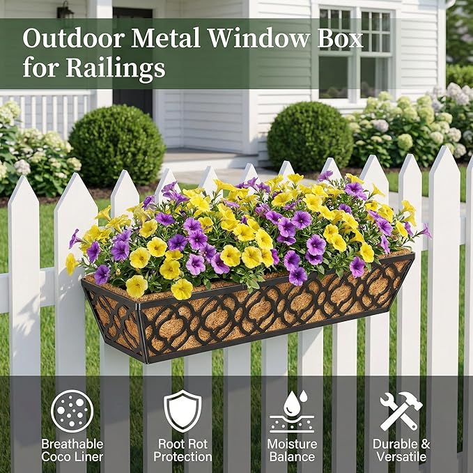 HFHOME 2 Pcs 30" Window Box Deck Railing Planter