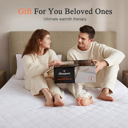 Beautyrest Cotton Blend Heated Mattress Pad Secure Comfort Technology - Luxury Quilted Electric Mattress Pad with Deep Pocket - 5-Setting Heat Controllers, Queen, White