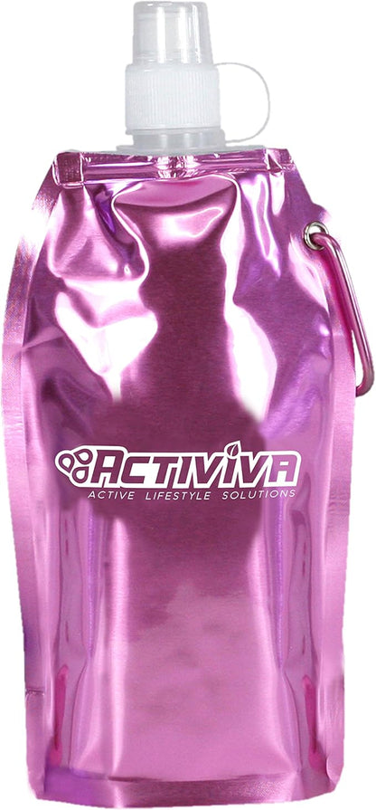 USA Merchant | Collapsible Reusable Water Bottle with Carabiner Clip Light Weight Leak Proof Foldable Drinking Water Bottle Non Toxic BPA Free - 16.9 oz 4 Pack (Pink, Purple, Red, Clear)