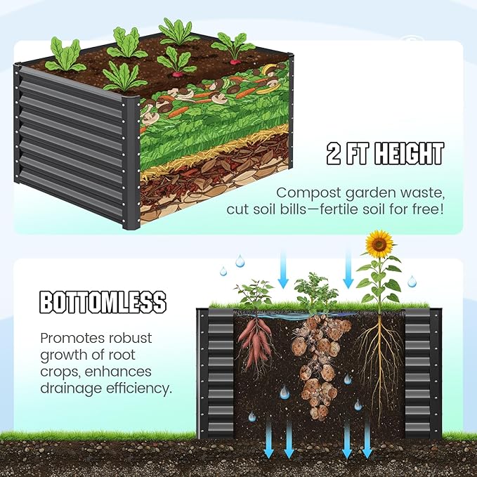 Quictent Galvanized Raised Garden Bed 4x3x2ft Tall Garden Bed Extra Height