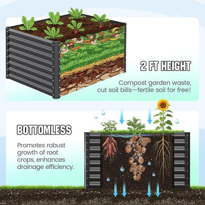 Quictent Galvanized Raised Garden Bed 4x3x2ft Tall Garden Bed Extra Height