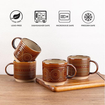GBhome 12 oz Coffee Mugs Set of 4, Stackable Ceramic Coffee Cups Set | Modern