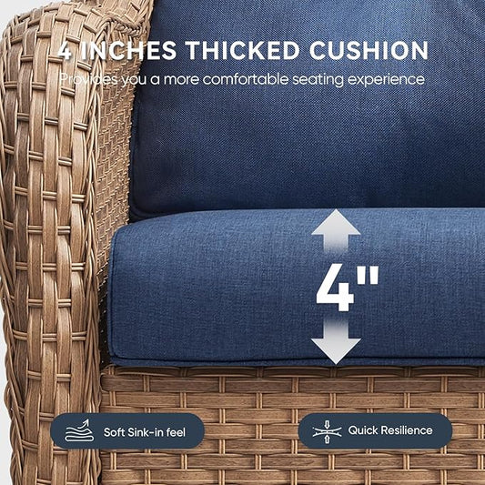 10-Piece Outdoor Patio Cushion Set - Fade & Water Resistant with Removable Olefin Cover, 22x24x4 Inch Memory Foam Cushions for Wicker Sectional Sofa – Blue/Crescent