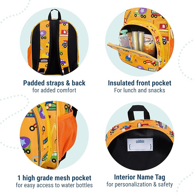 Wildkin 12-inch Kids Backpack – Padded, Adjustable, Ideal for Daycare & Travel - Under Construction