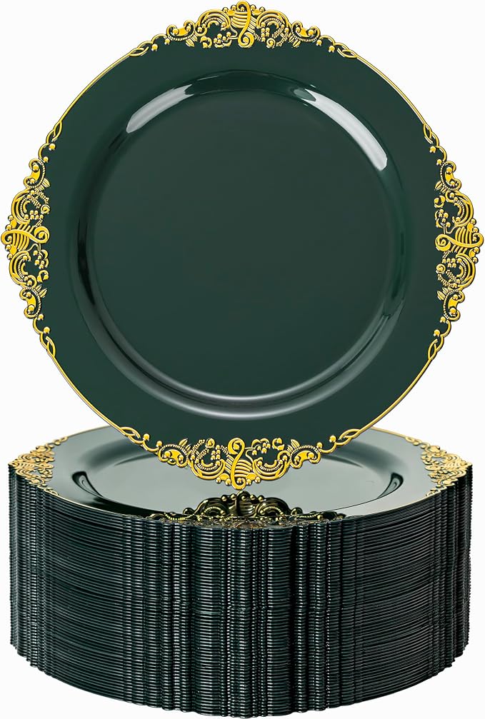 Nervure 100Pcs 10.25'' Green Plastic Plates, Party Plates