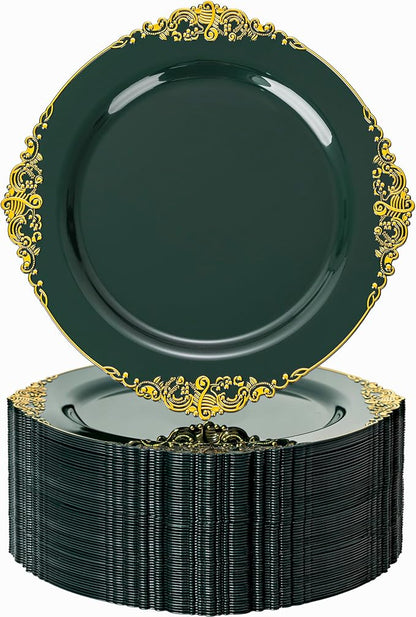 Nervure 100Pcs 10.25'' Green Plastic Plates, Party Plates