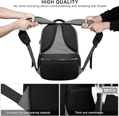 School Backpack for College Students & Teens - 15.6 Inch Laptop Backpack with USB Charging Port, Ergonomic Shoulder Straps, Water Resistant Travel Bookbag for Men, Women - Grey