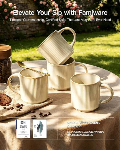 famiware Coffee Mug Set for 4, Star 12 oz Catering Mugs Cup Set