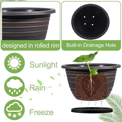 12 Inch Plastic-Flower Pot-for-Indoor Plants, 3 Pack Large planters
