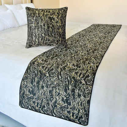 The HomeCentric King/Queen/Twin Black Decorative Bed Runner Twin 53"x18" Bed Runner with One Pillow Cover, Marble Pattern, Pintucks, Quilted Bed Scarf on Jacquard Fabric - Stellaris