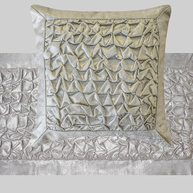 The HomeCentric King/Queen/Twin Silver Decorative Bed Runner Queen 74"x18" Bed Runner with Two Pillow Cover, Foil, Knotted,Textured Bed Scarf on Jacquard Fabric - Polished Silver