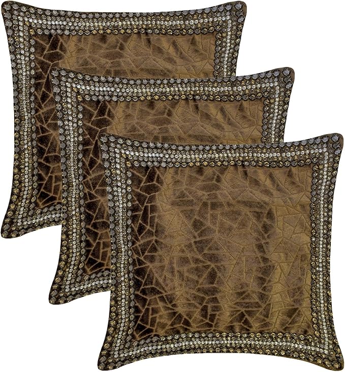 The HomeCentric King/Queen/Twin Brown Decorative Bed Runner Full 68"x18" Bed Runner Without Pillow Cover, Border, Crystal, Cut Velvet, Mosiac Pattern Bed Scarf on Velvet Fabric - Velvet Fusion