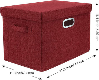 TYEERS Collapsible Storage Bins With Lids, Large Fabric Storage Boxes - 2 Pack - Red Wine
