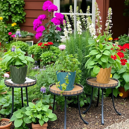 6 Pack 7 Inch Plant Pots with Drainage and Saucers, Stackable Nursery Planters