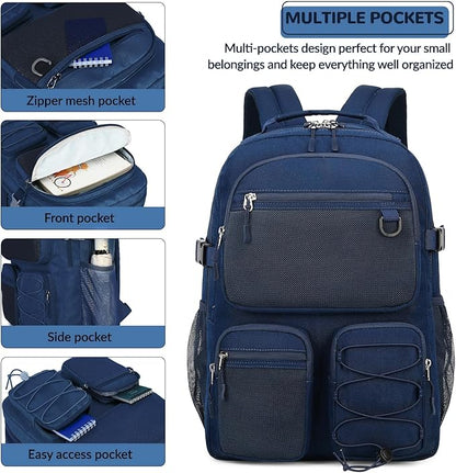 Lohol Water Resistant Daypack with Mulitiple Pockets for School Travel Outdoor College, 15.6 inch Laptop Backpack for Men and Women (Navy Blue)
