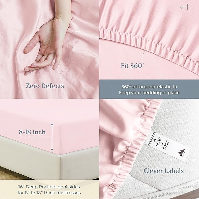 Mayfair Linen 500 Thread Count Twin XL Cotton Sheets - 3 PC Twin XL Size Bed Sheet Set Cotton (Blush), Soft, Cooling, Sateen Hotel-Quality 16" Deep Pocket Bedsheet for Hot Sleepers (Fits 18" Mattress)