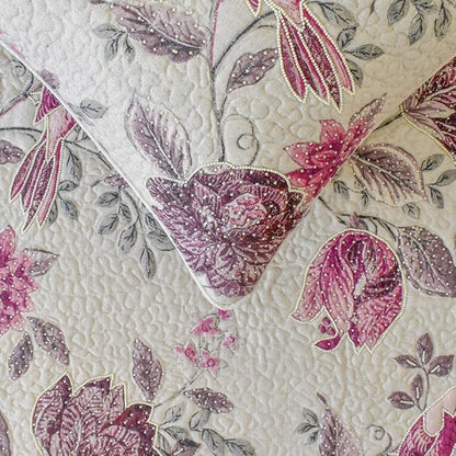 The HomeCentric King/Queen/Twin Pink Decorative CA King 86"x18" Bed Runner with 2 Pillow Cover, Quilted, Printed & Pearl Embroidery Bed Scarf on Cotton Fabric - Vintage Birdie