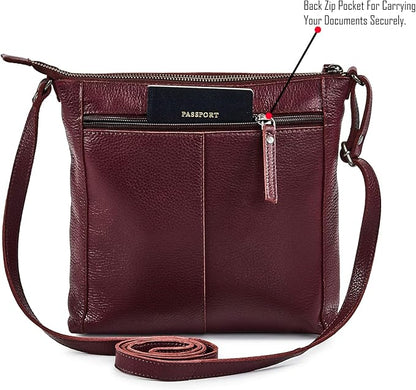 Small Soft Genuine Leather Crossbody Purse Women’s Sling Crossover Shoulder Travel Handbag with Triple Zipper