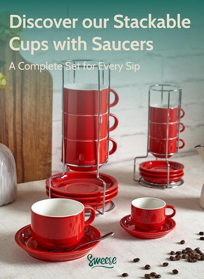 Sweese 8 Ounce Porcelain Stackable Cappuccino Cups