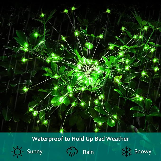 JJGoo Solar Firework Lights, 2 Pack 120 LEDs 2 Lighting Modes Solar Garden