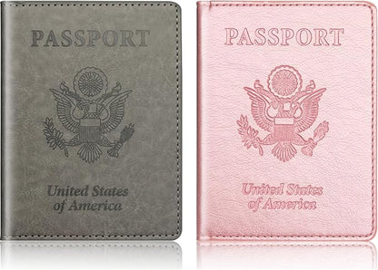 Rose Gold & Gray Passport Holder for Travel, Passport Wallet Cover Case for Family Women Men Cruise Essentials, Travel Must Haves Passports Book Protector