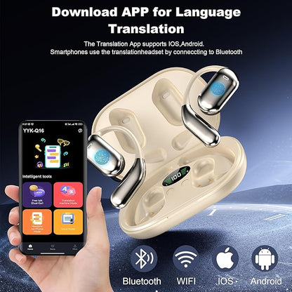 AI Language Translator Earbuds Real Time, 3-in-1 Translation Earbuds 134 Languages & Accents and Long Battery Life, HF Sound, Spanish/English Audífonos Traductores for Travel Business Learning, Beige