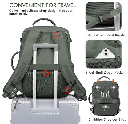 Beraliy Travel Backpack for Men Women, Carry On Backpack, 16 Inch Laptop Backpack, Waterproof Hiking Backpack, Casual Outdoor Daypack College Bag, Olive-green
