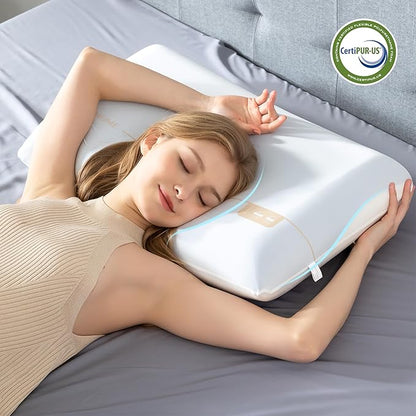 EGOHOME Cooling Memory Foam Pillow for Neck and Shoulder Pain,Two Firmness with Washable & Reversible Cover, Standard Size,1 Pack 4",CertiPUR-US