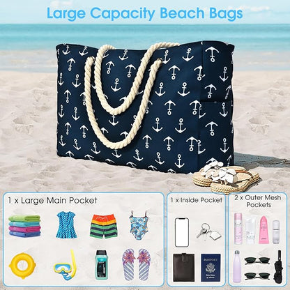 Becokan Beach Bag Large Beach Tote Bag for Women Waterproof Sandproof Swim Pool Bag With Zipper