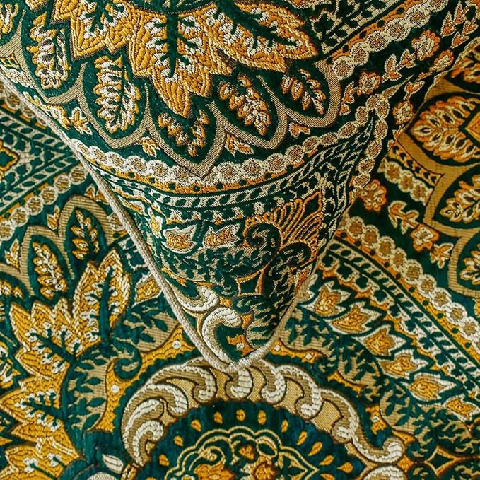 The HomeCentric King/Queen/Twin Green Designer King 90"x18" Bed Runner with Two Pillow Cover, Damask, Tassels & Tapestry Bed Scarf on Jacquard Fabric - Damask Tapestry