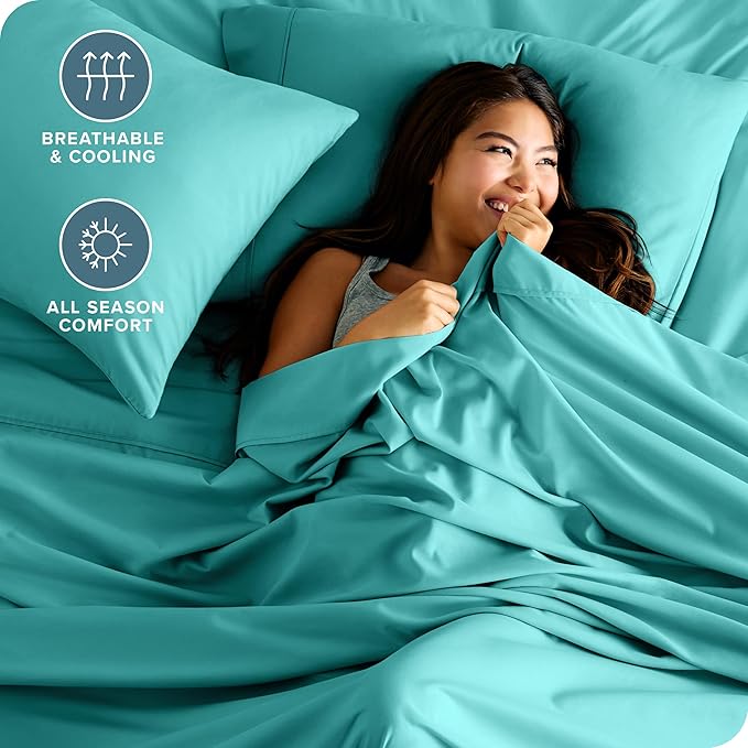 Bare Home Ultra-Soft Split Head Flex King Sheet Set - Luxury 1800 - Hydro-Brushed - Deep Pockets - Easy Fit - 4 Piece Set - Bedding Sheets & Pillowcases (Split Head Flex King, Turquoise)