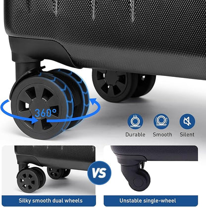 KYME Suitcase Hardshell With Double Spinner Wheels, PC+ABS TSA Lock Travel Luggage (Black, 20" Carry On)