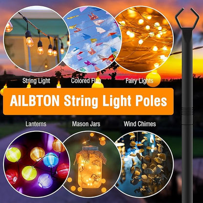 AILBTON 2 Pack 10Ft String Light Poles, Light Poles