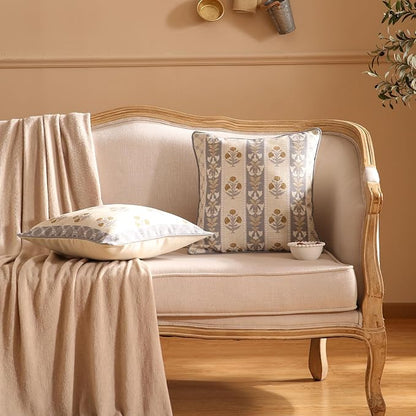 patdrea Designer Square Throw Pillow Covers Set of 2,Rustic Linen with Elegant Grey Blue Floral Pattern Pillows Cover,Decorative Pillowcases Cushion for Bed Living Room Outdoor Car,18 x18 Inches