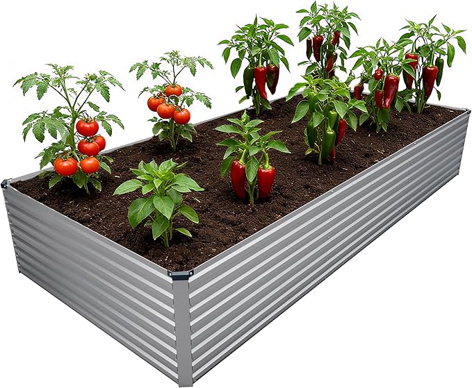 12x4x2FT Galvanized Raised Garden Bed Kit, Vegetable Plant Boxes-Rectangle