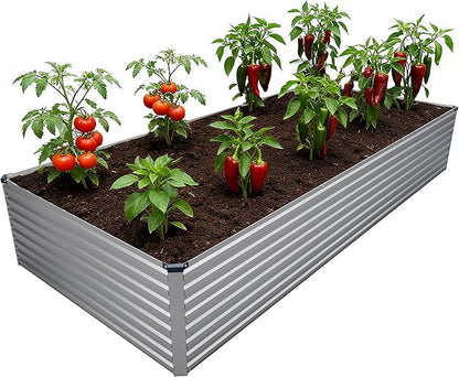 12x4x2FT Galvanized Raised Garden Bed Kit, Vegetable Plant Boxes-Rectangle